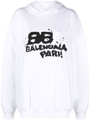 Βαμβακερός φούτερ με κουκούλα με σχέδιο Balenciaga λευκό