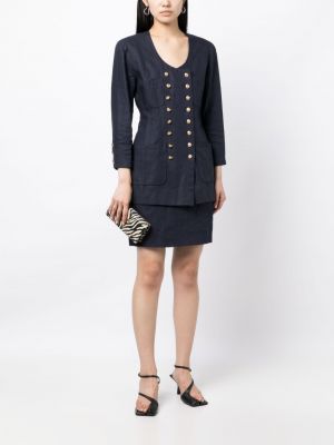 Lininis sijonas Chanel Pre-owned mėlyna