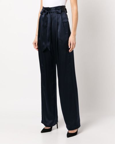 Plisované hedvábné kalhoty Michelle Mason modré