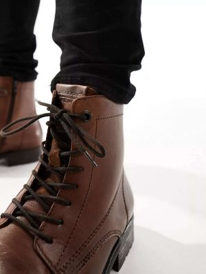 Кожаные ботинки на плоской подошве на шнуровке Jack & Jones коричневые