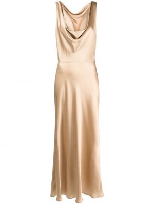 Drapírozott selyem szatén estélyi ruha Antonelli aranyszínű