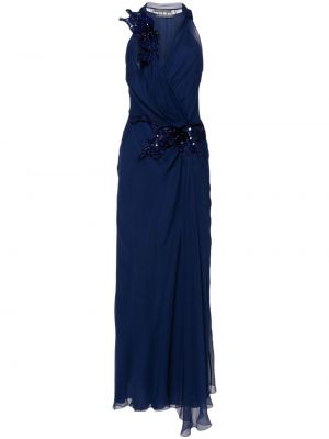 Hedvábné dlouhé šaty Alberta Ferretti modré