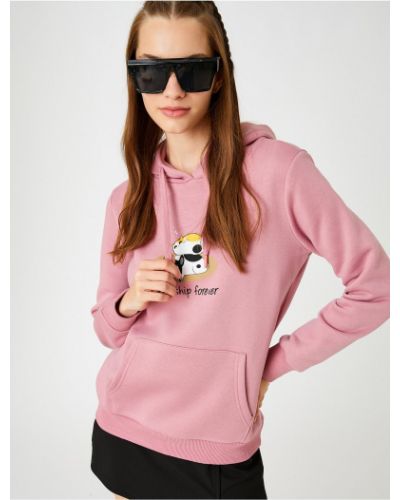 Flīsa kapučdžemperis ar apdruku Koton rozā