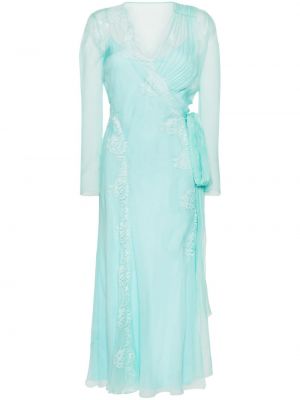 Hedvábné dlouhé šaty Alberta Ferretti modré
