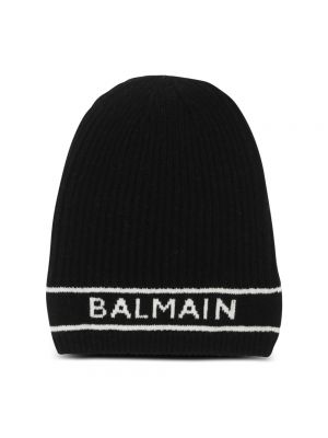 Haftowana czapka wełniana Balmain czarna