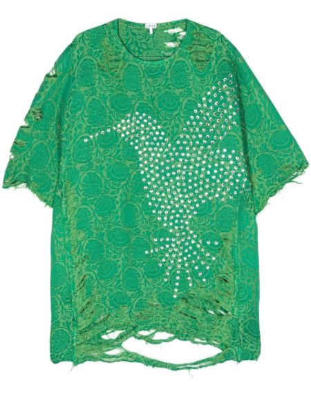 Koszula z przetarciami w kwiatki żakardowa Loewe zielona