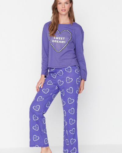 Плетена пижама с принт със сърца Trendyol