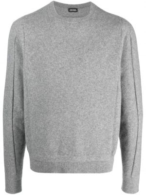 Меланжов пуловер с кръгло деколте Zegna сиво