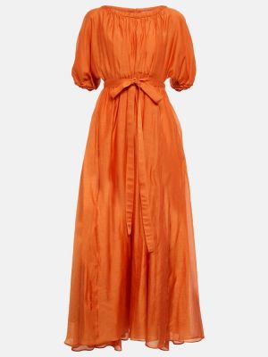 Bavlněné hedvábné dlouhé šaty 's Max Mara oranžové