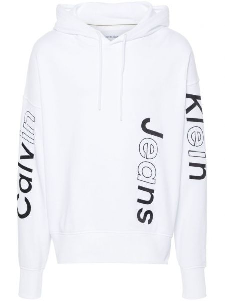 Kokvilnas kapučdžemperis ar izšuvumiem Calvin Klein balts