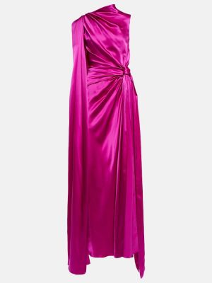 Jedwabna satynowa sukienka długa asymetryczna Roksanda różowa