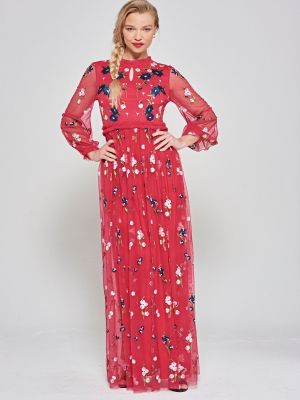 Длинное платье с вышивкой с рюшами Frock And Frill розовое