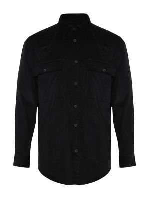Medvilninė marškiniai velvetinė su kišenėmis Trendyol juoda