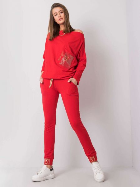 Pantaloni sport cu aplicații Fashionhunters roșu