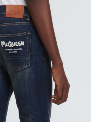 Haftowane jeansy skinny slim fit Alexander Mcqueen niebieskie
