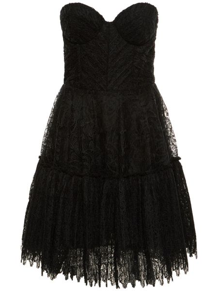 Čipkované mini šaty s volánmi Costarellos čierna
