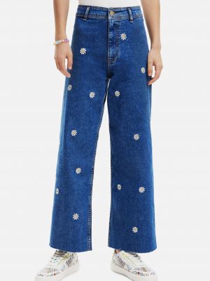 Voľné kvetinové džínsy Desigual modrá