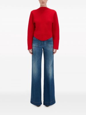 Haftowany sweter wełniany Victoria Beckham czerwony