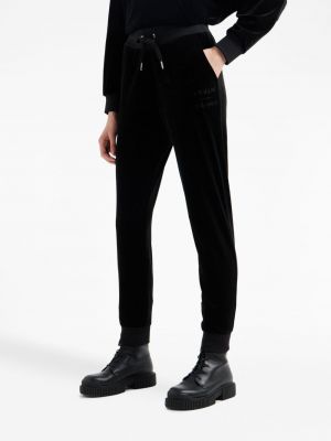 Welurowe haftowane spodnie sportowe Armani Exchange czarne