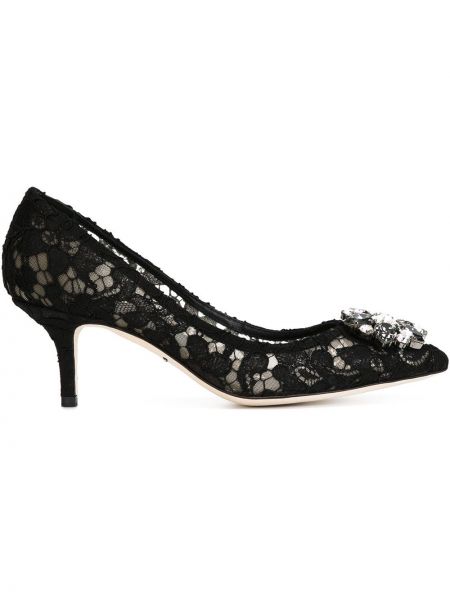 Полуотворени обувки с дантела Dolce & Gabbana черно