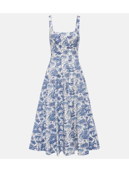 Pamučni midi haljina s printom Staud plava