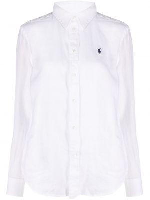 Lininis polo marškinėliai Polo Ralph Lauren balta