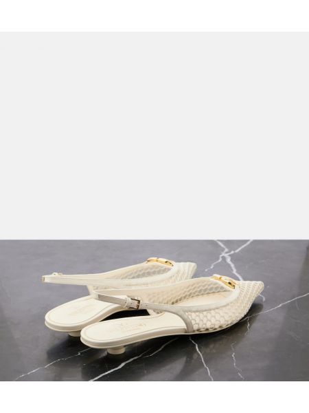 Kožené baleríny se síťovinou s otevřenou patou Valentino Garavani bílé