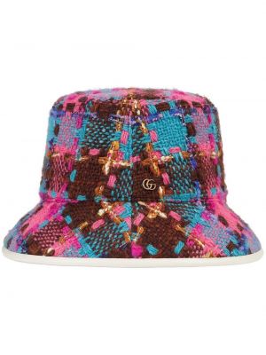 Tvídový kostkovaný klobouk Gucci růžový