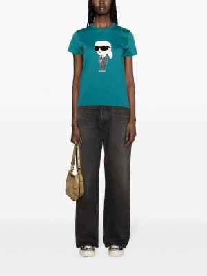 Kokvilnas t-krekls ar apdruku Karl Lagerfeld zaļš