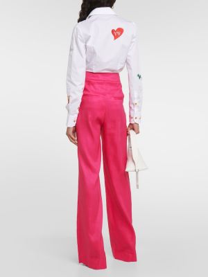 Λινό παντελόνι σε φαρδιά γραμμή Veronica Beard ροζ