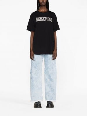 Křišťálové bavlněné tričko Moschino černé