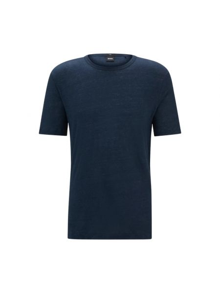 Leinen t-shirt mit rundem ausschnitt Hugo Boss blau