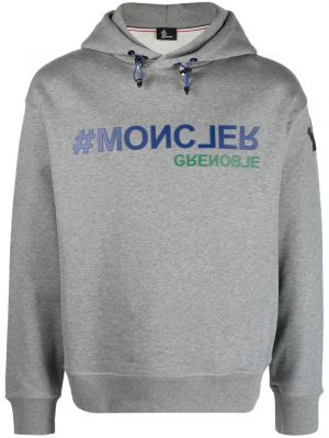 Pamučna hoodie s kapuljačom s printom Moncler Grenoble siva