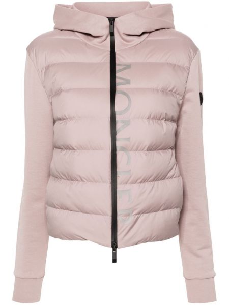 Painettu hupullinen pitkä takki Moncler pinkki