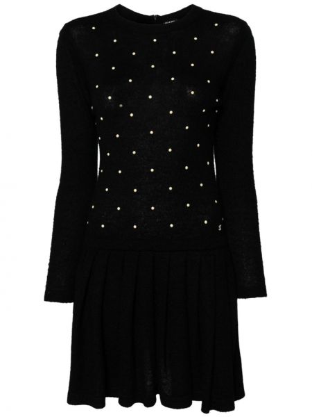 Pletené šaty s perlami Chanel Pre-owned černé