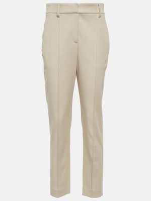 Bavlněné slim fit rovné kalhoty Brunello Cucinelli béžové
