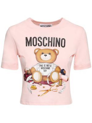 Tricou din bumbac cu imagine din jerseu Moschino roz