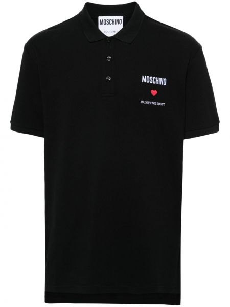 Поло тениска бродирана Moschino черно