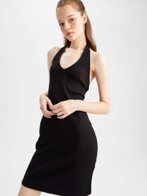Pletené mini šaty bez rukávov s krátkymi rukávmi Defacto čierna