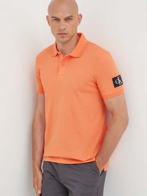 Памучна тениска с дълъг ръкав Calvin Klein Jeans оранжево