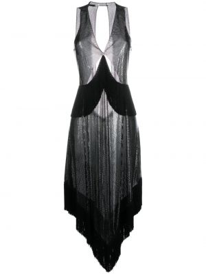 Midi šaty se síťovinou Paco Rabanne černé