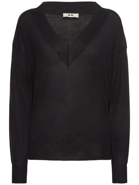 Jedwabny sweter wełniany Annagreta czarny
