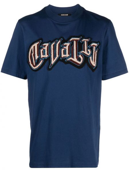 Kokvilnas t-krekls ar apdruku Roberto Cavalli zils