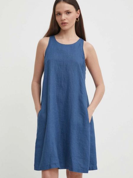 Lniana sukienka mini United Colors Of Benetton niebieska
