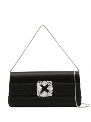 Сатенени чанта тип „портмоне“ с катарама с кристали Manolo Blahnik черно