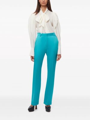 Slim fit saténové kalhoty Nina Ricci modré