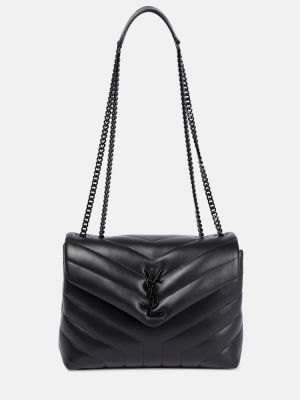 Bolsa de hombro de cuero de cuero Saint Laurent negro