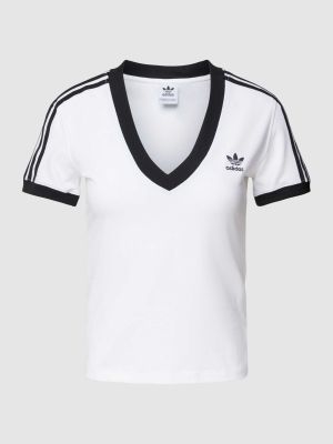 Koszulka w paski z dekoltem w serek slim fit Adidas Originals biała
