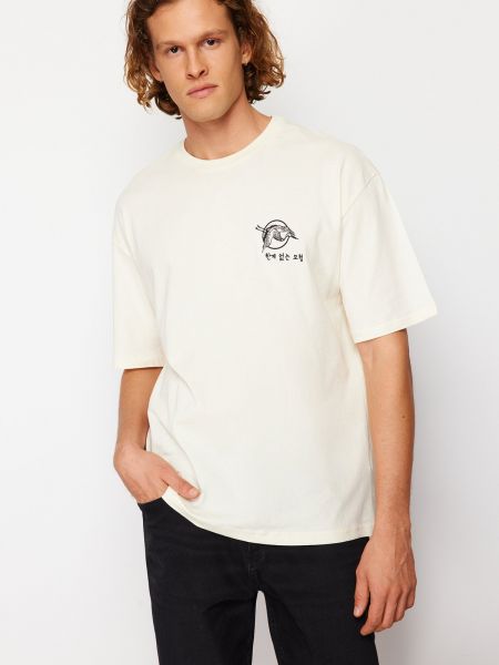 Kokvilnas polo krekls ar apdruku ar īsām piedurknēm Trendyol