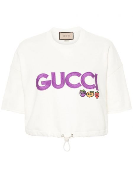 Тениска бродирана от джърси Gucci бяло